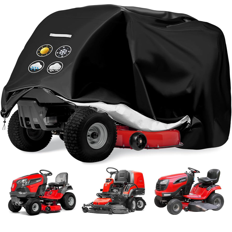 Viadom riding mower cover with waterproof fabric protecting mower from rain