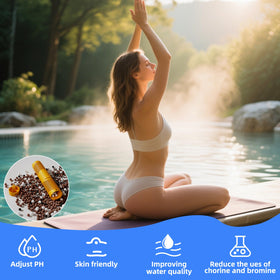 Vibement spa mineral stick in pool water demonstrates water clarity.