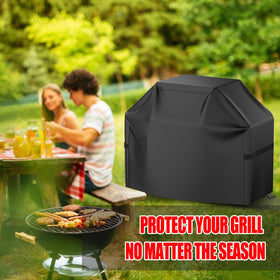 VIBOOS BBQ cover strap and loop secure a snug wind-ready fit.