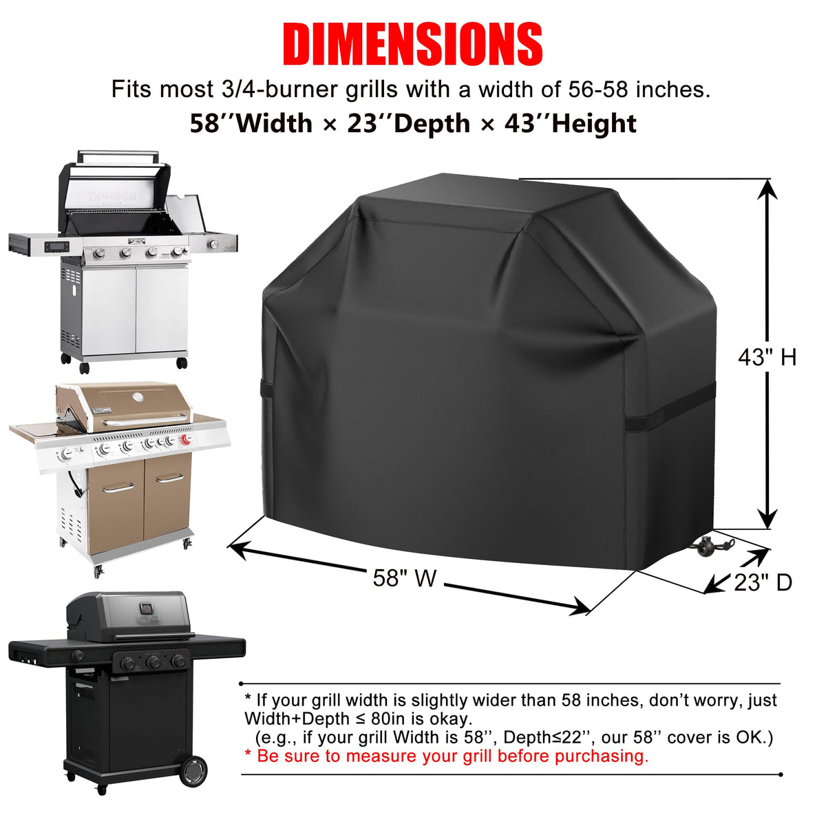 VIBOOS grill cover with adjustable straps and a drawstring for a secure windproof fit.