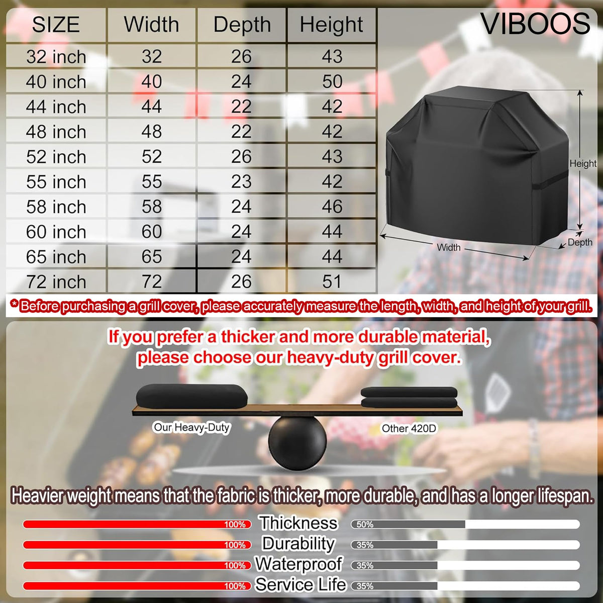 VIBOOS anti-UV fade-resistant material helps protect color over time.