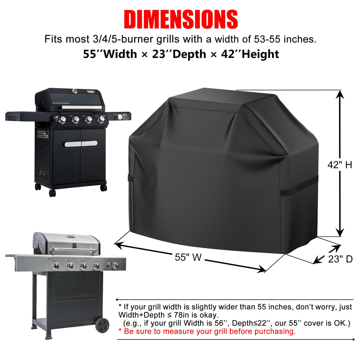 Adjustable side straps keep the grill cover secure in wind