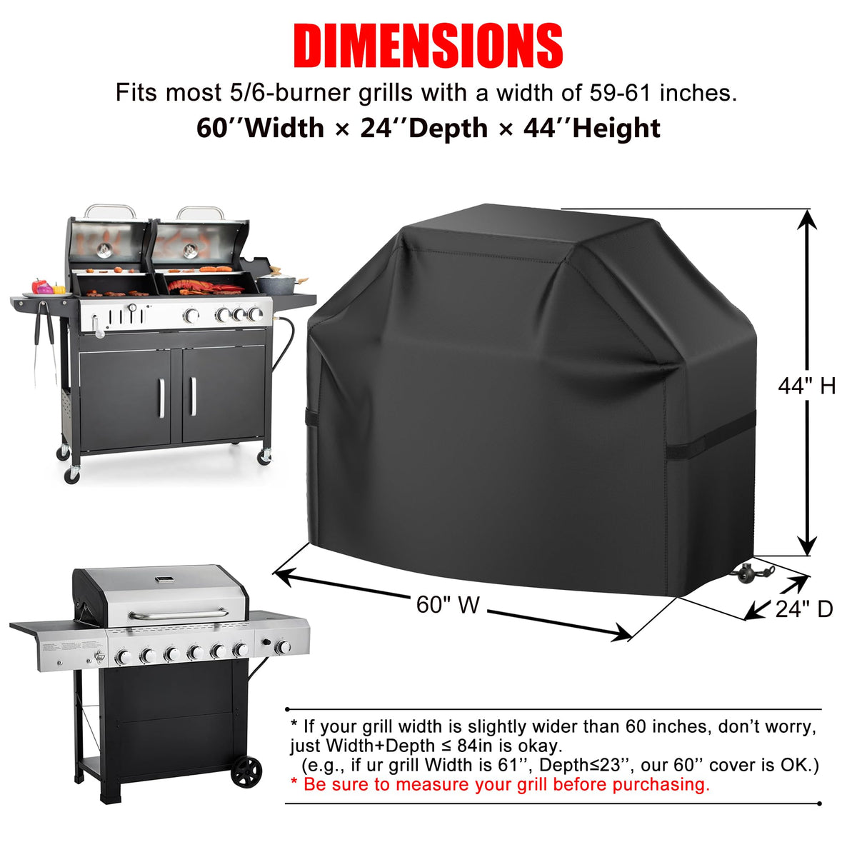 VIBOOS grill cover with windproof straps keeps it secure.