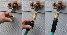 Vibrant Yard brass regulator close-up highlighting durable, lead-free construction for outdoor use