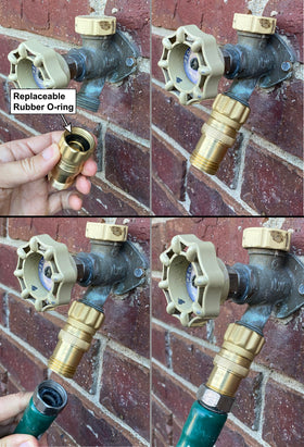 Vibrant Yard brass regulator inlet and outlet connections for hose compatibility.