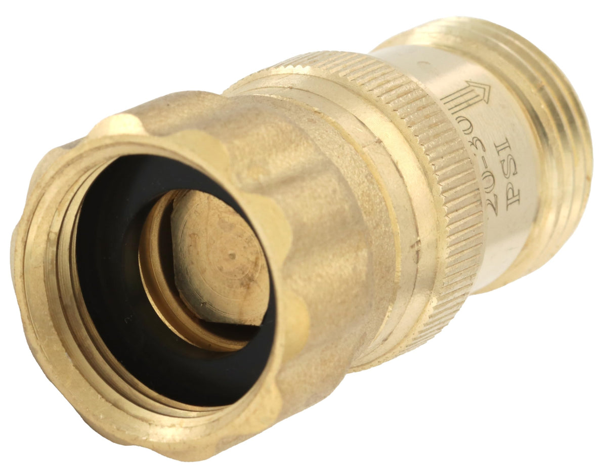 Vibrant Yard lead-free brass regulator close-up for drip irrigation.
