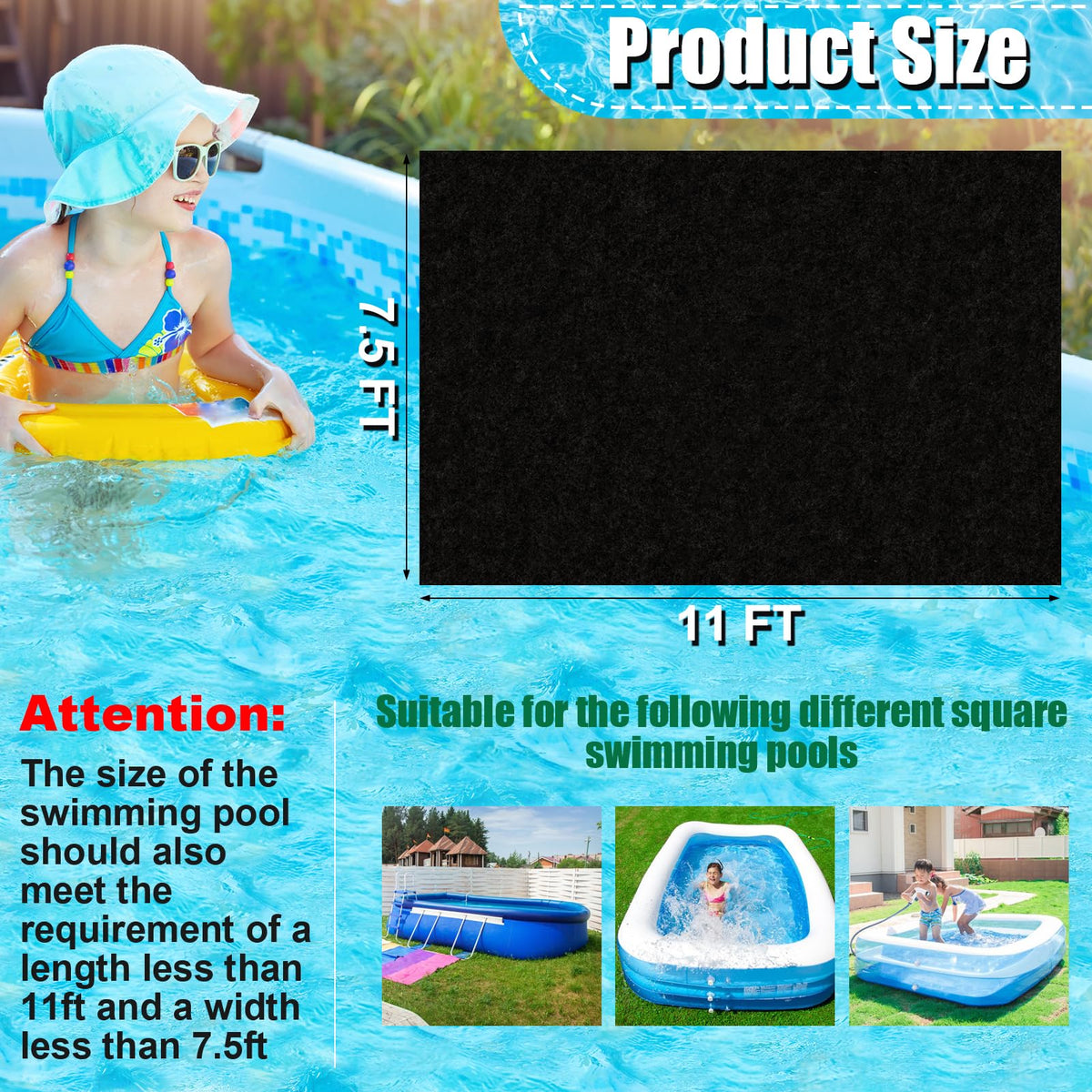 VICAMB heavy-duty pool ground mat 11x7.5ft, 220 g per m², durable base for above-ground pools.
