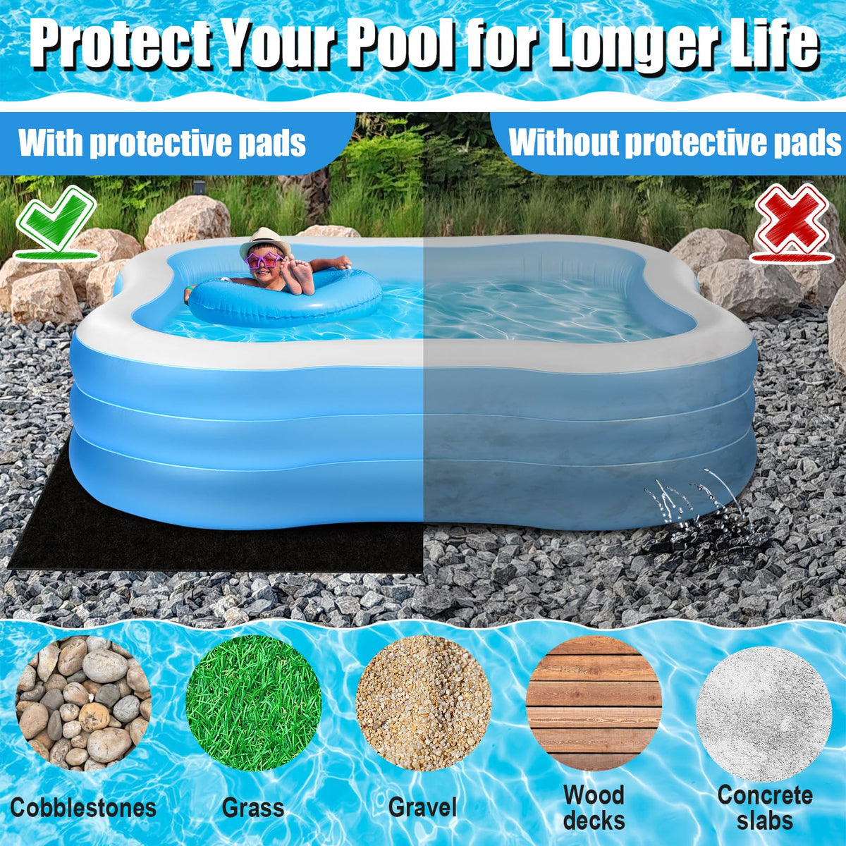 VICAMB soft felt underlay adds comfortable protection for pool setup.