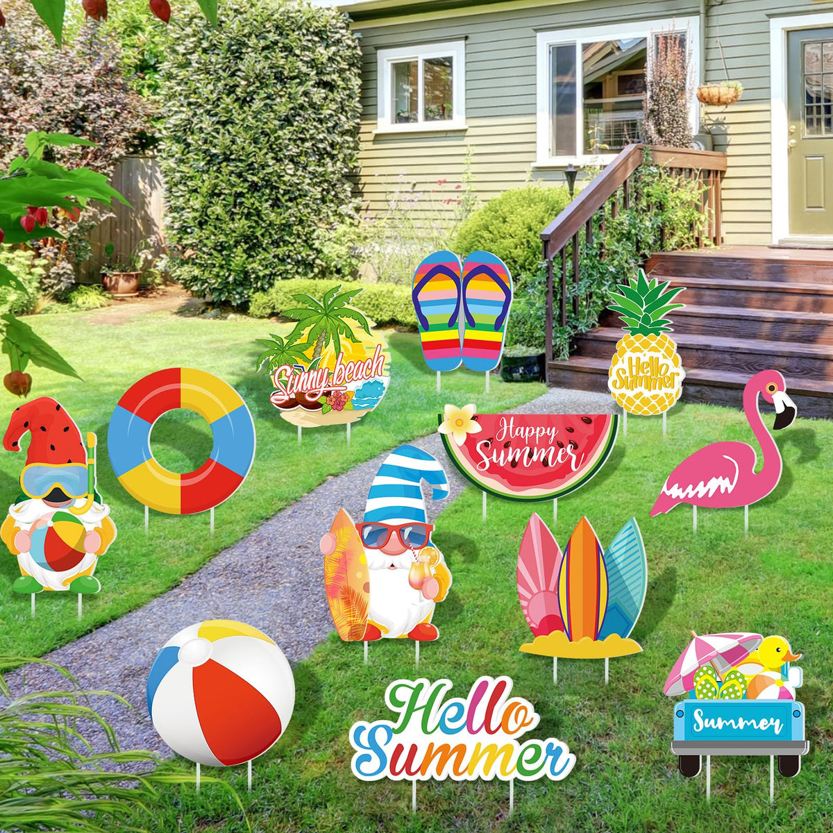 Vicenpal beach ball yard sign creates vibrant accents for outdoor gatherings