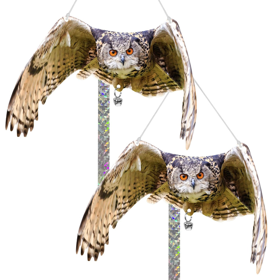 Vicsiyi owl reflector double-sided deters birds with reflective shimmer for outdoors.