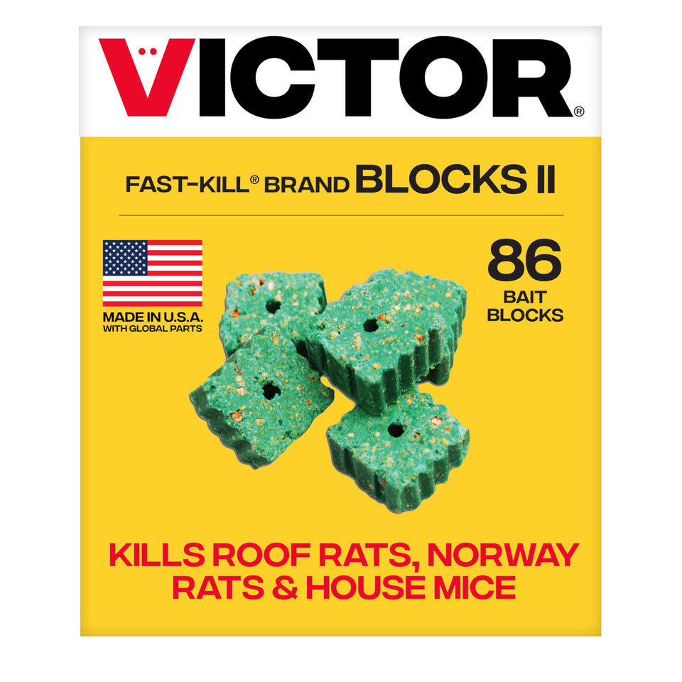 Victor Fast-Kill Bait Blocks II bait blocks ready for bait station placement.