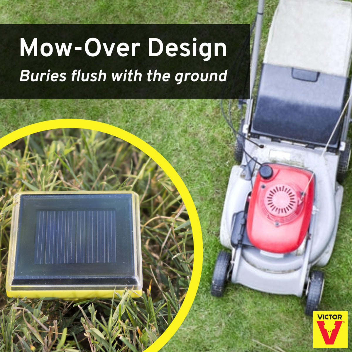 Victor solar powered spike with flush-ground installation for neat borders.