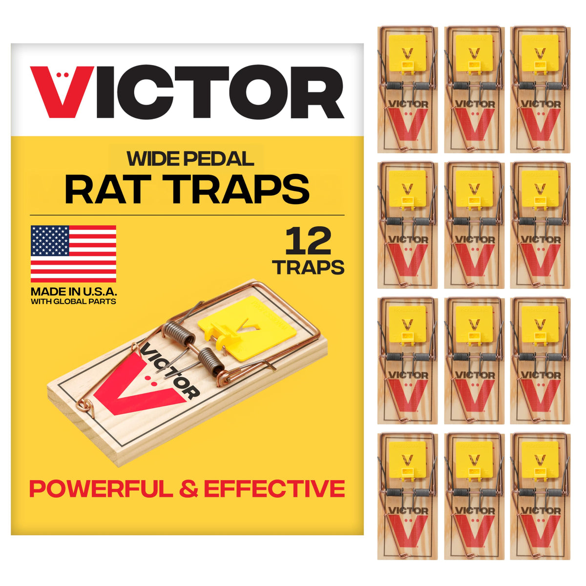 Victor M205 wide-pedal trap closeup shows expanded trigger for quick home captures.