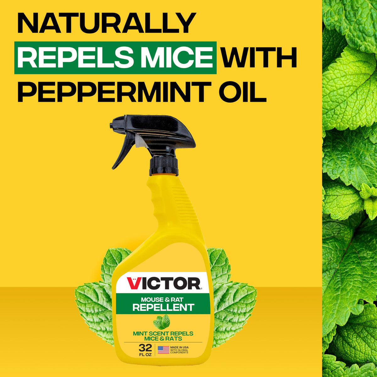 Victor Mouse and Rat Repellent Spray, 32oz-bottle, provides convenient perimeter protection.