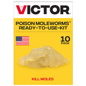 Victor Poison Moleworms: ten realistic worm bait ready for underground mole tunnels.