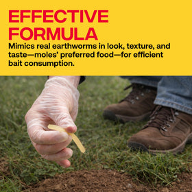 Victor Poison Moleworms protective glove included for safe handling.