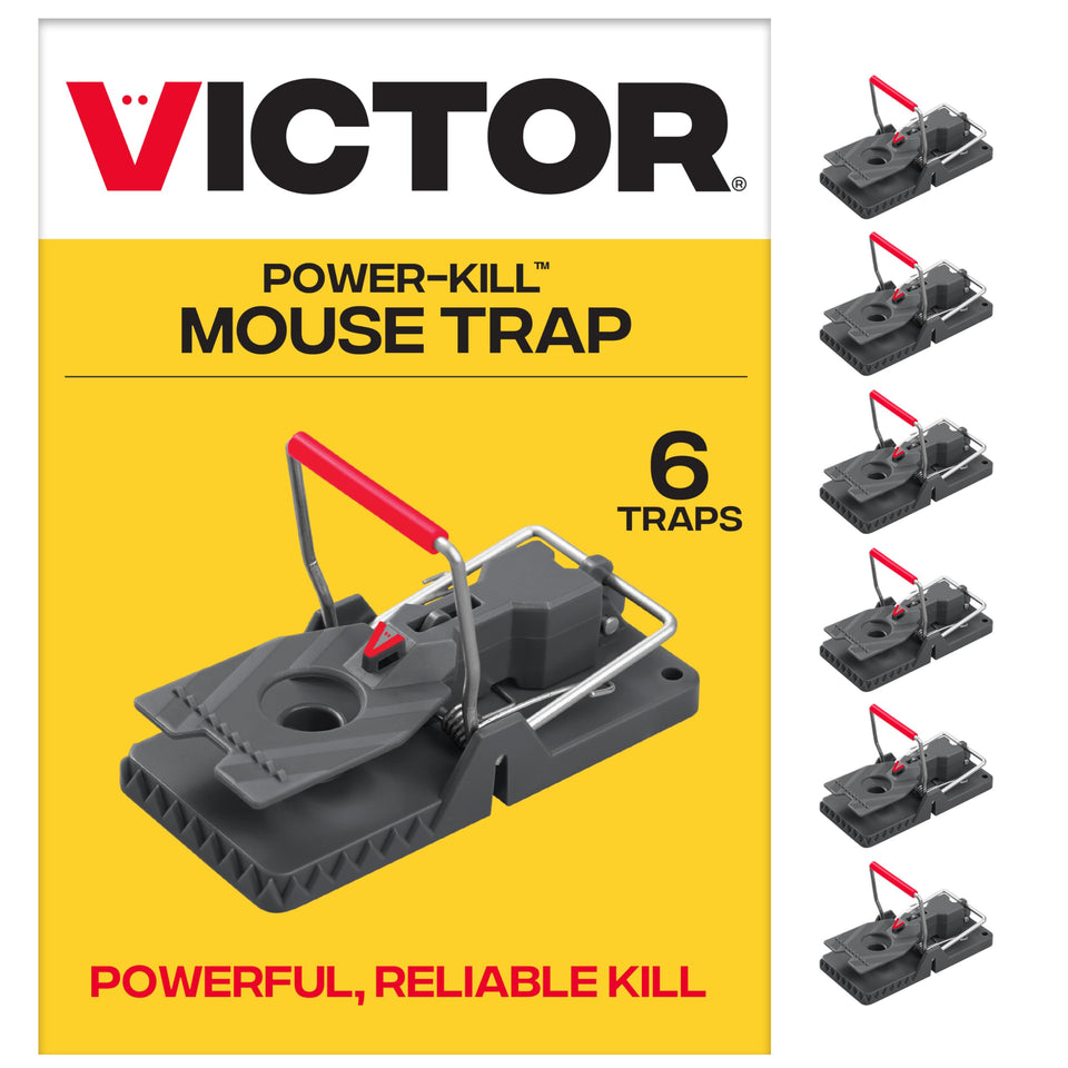 Victor Power-Kill six-pack traps ready for quick, humane rodent control at home.