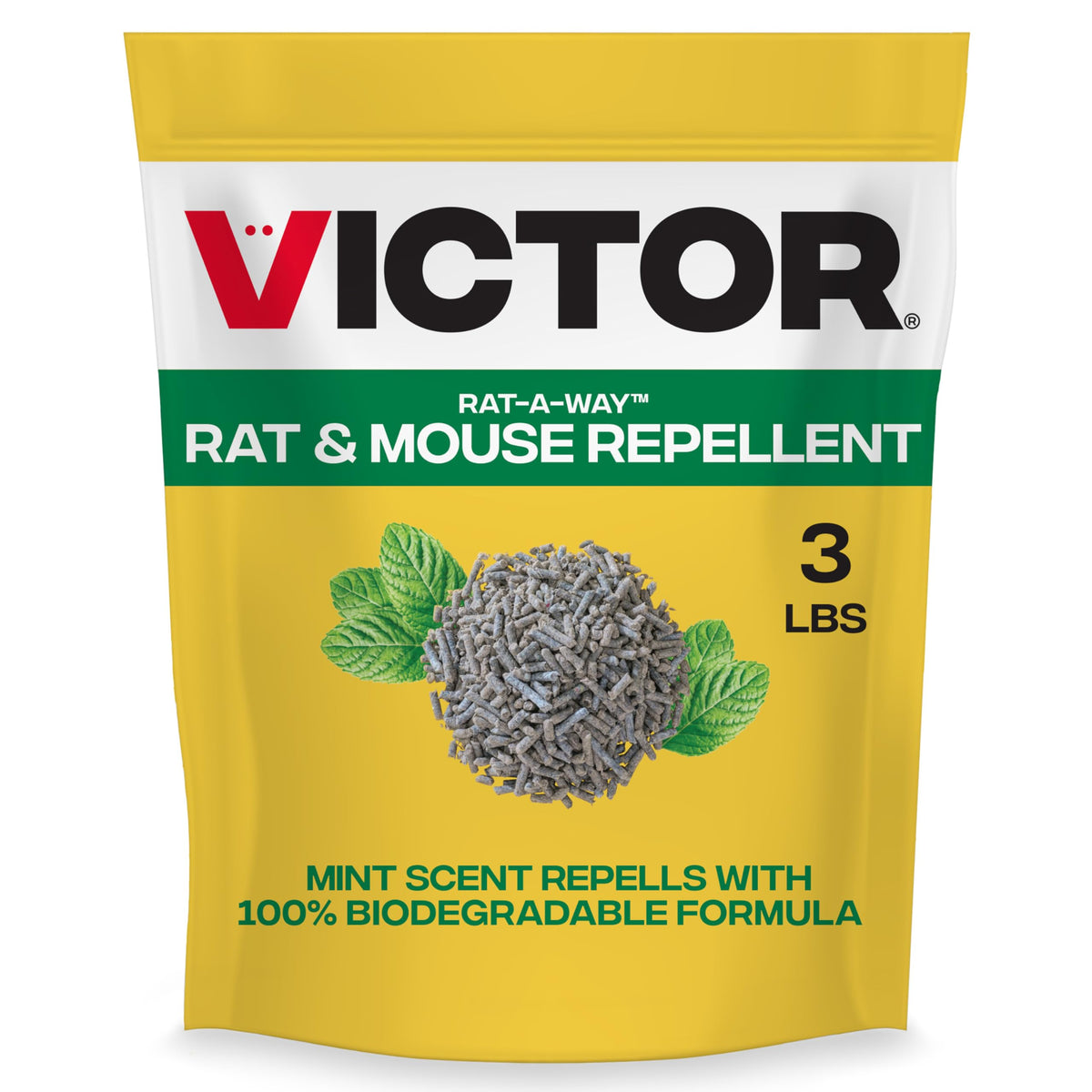 Victor Rat-A-Way perimeter-band pellets deter rodents around outdoor spaces.