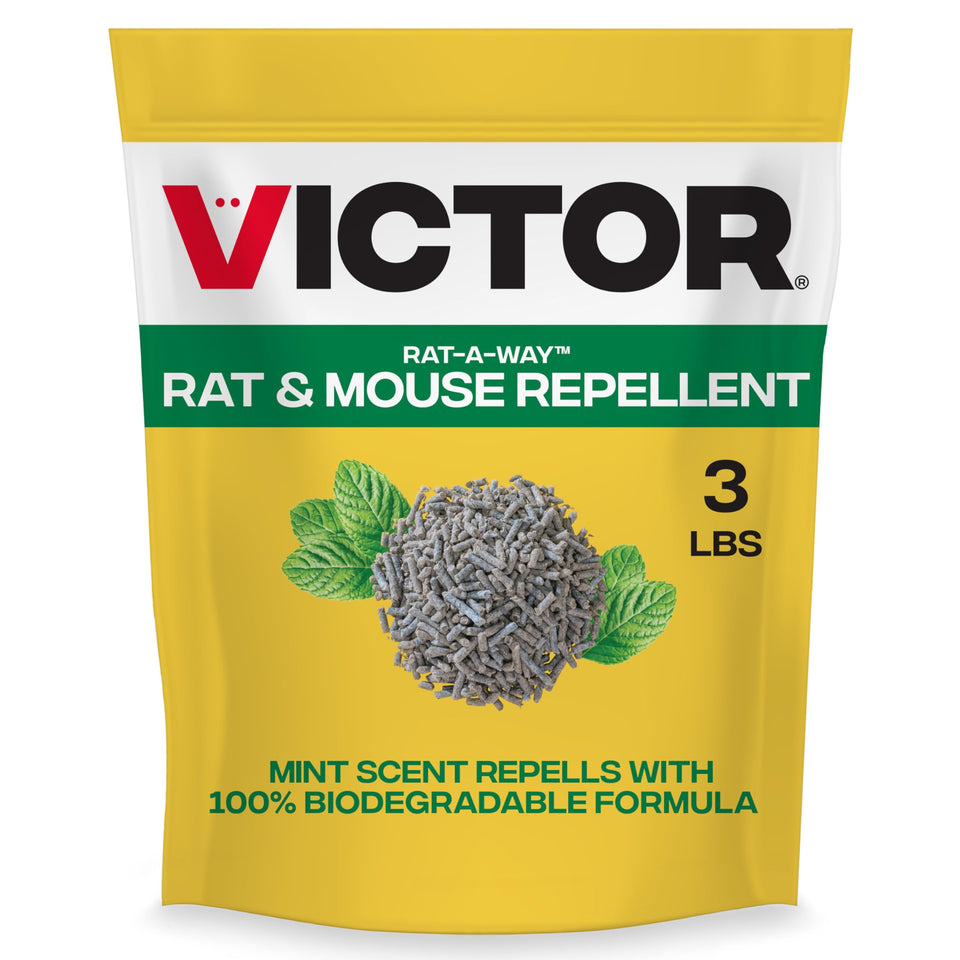 Victor Rat-A-Way perimeter-band pellets deter rodents around outdoor spaces.
