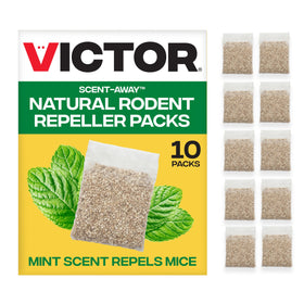 Victor Scent-Away pouch close-up with breathable mesh releasing peppermint aroma indoors.