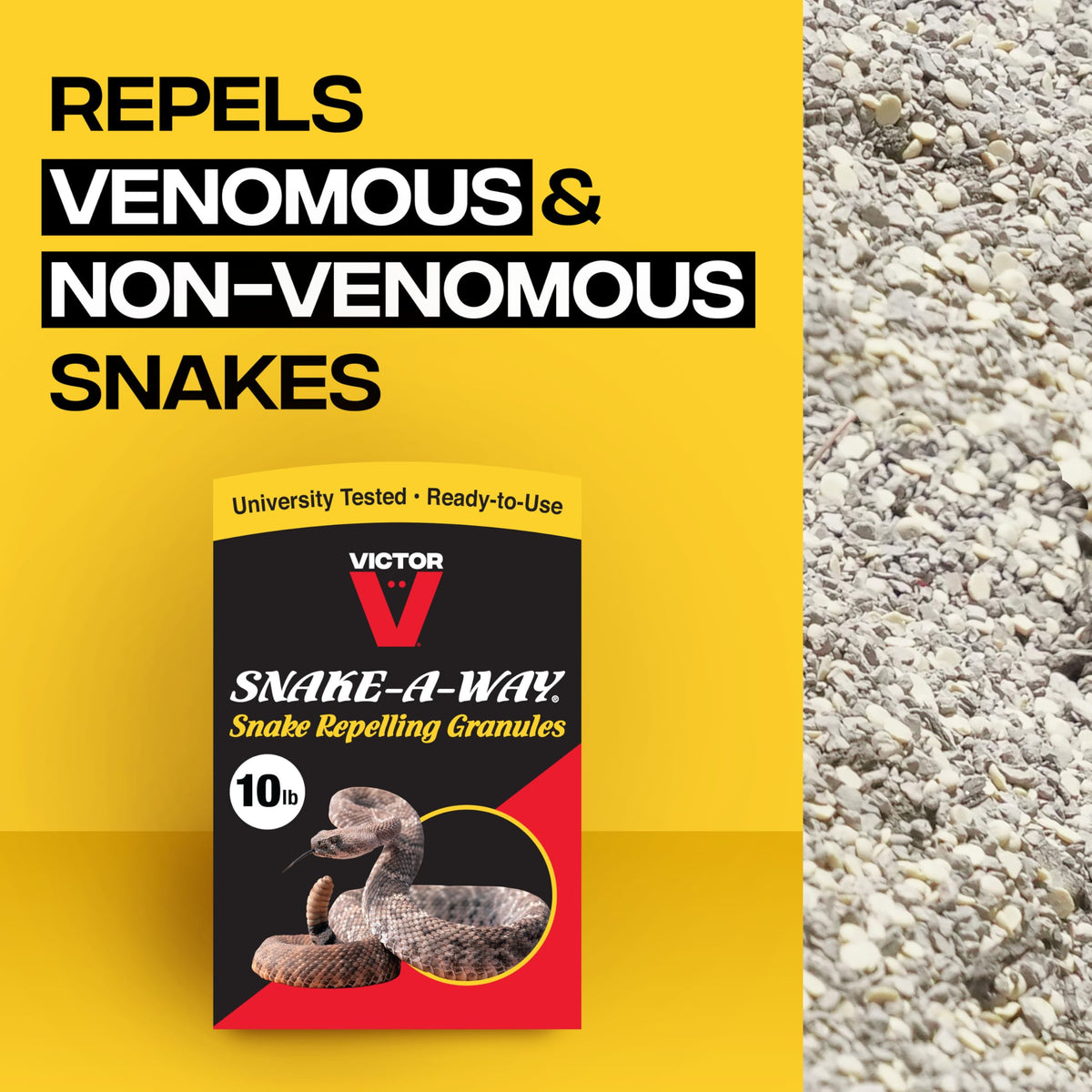 Victor Snake-A-Way yard protection area demonstrates a broad perimeter deterring snakes.