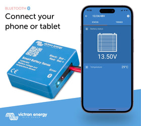 Victron Energy Smart Battery Sense temperature readout helps monitor battery health for better charge control.