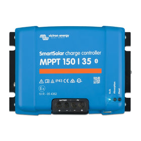 Victron Energy SmartSolar MPPT controller front view for compact, space-saving solar setups.