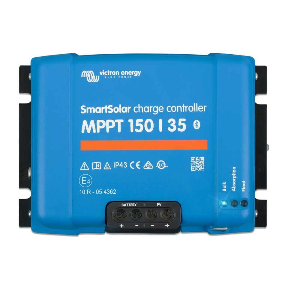 Victron Energy SmartSolar MPPT controller front view for compact, space-saving solar setups.