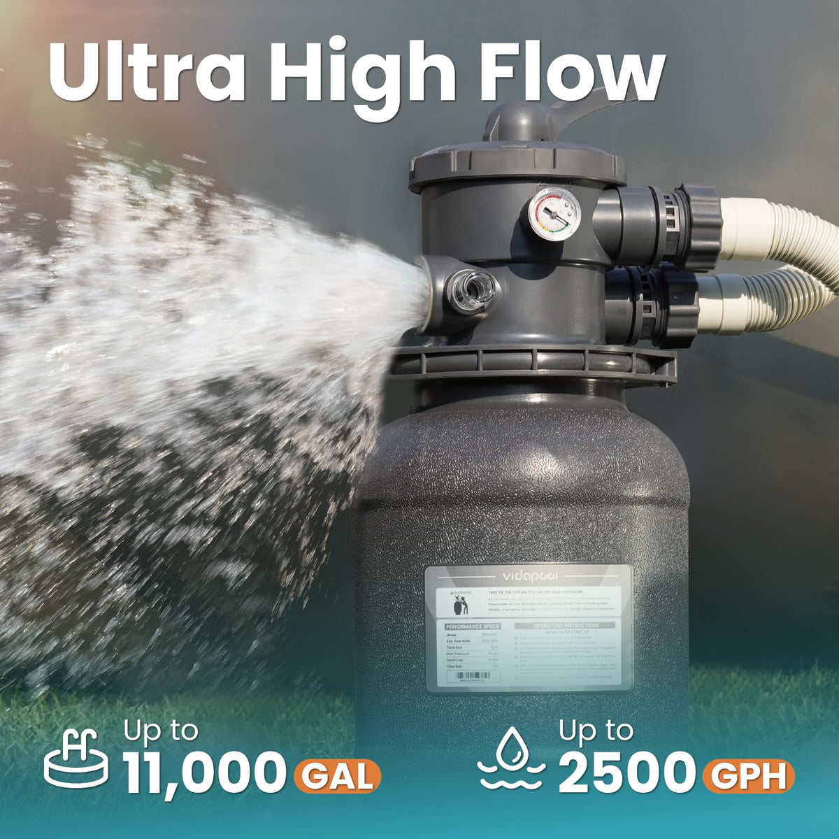 Vidapool 6-way valve simplifies water routing for efficient cleaning.