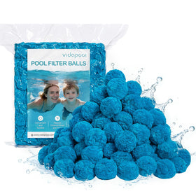 Vidapool filter balls close-up illustrating ultra-fine filtration for clearer water