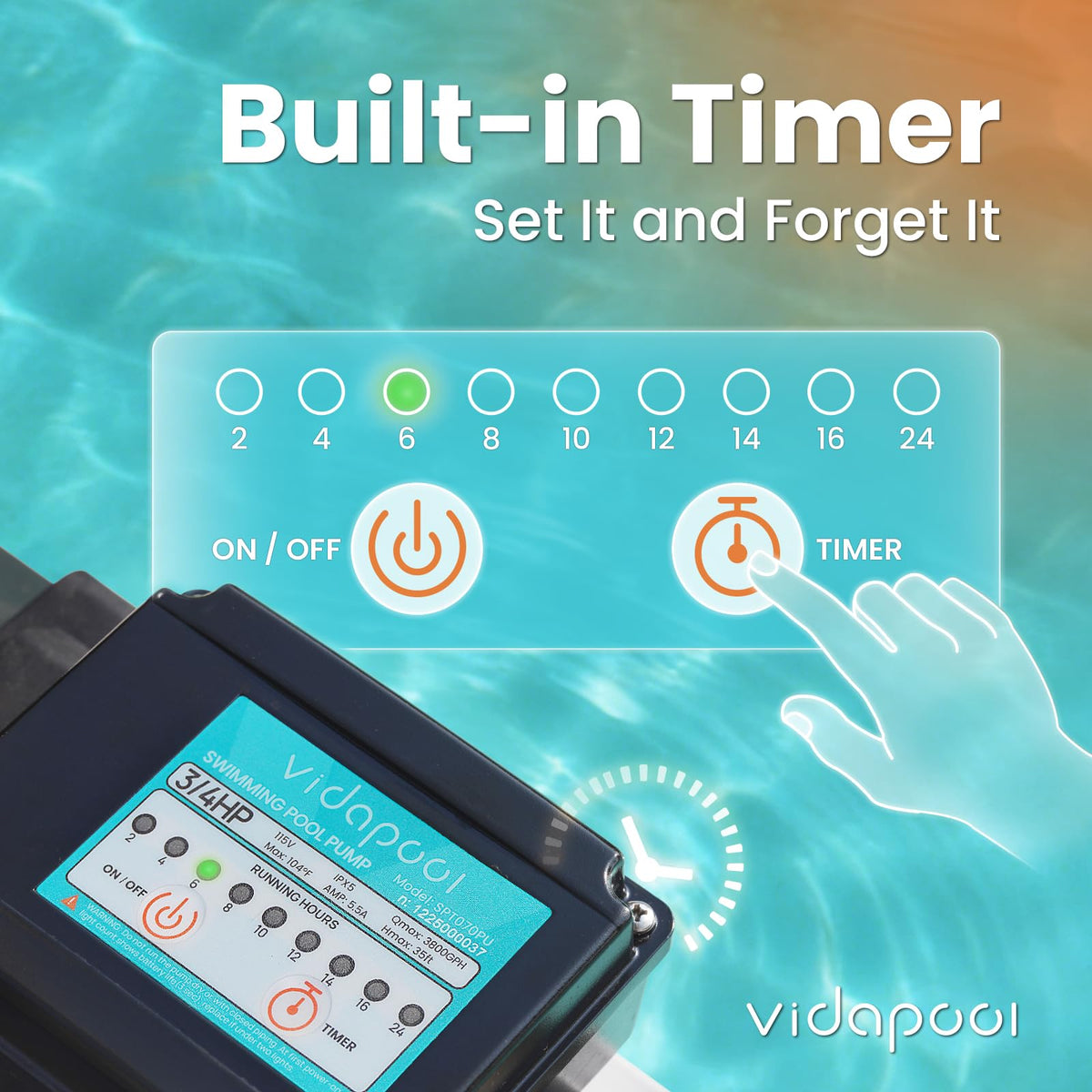 Vidapool 3800 GPH flow image illustrating fast water circulation