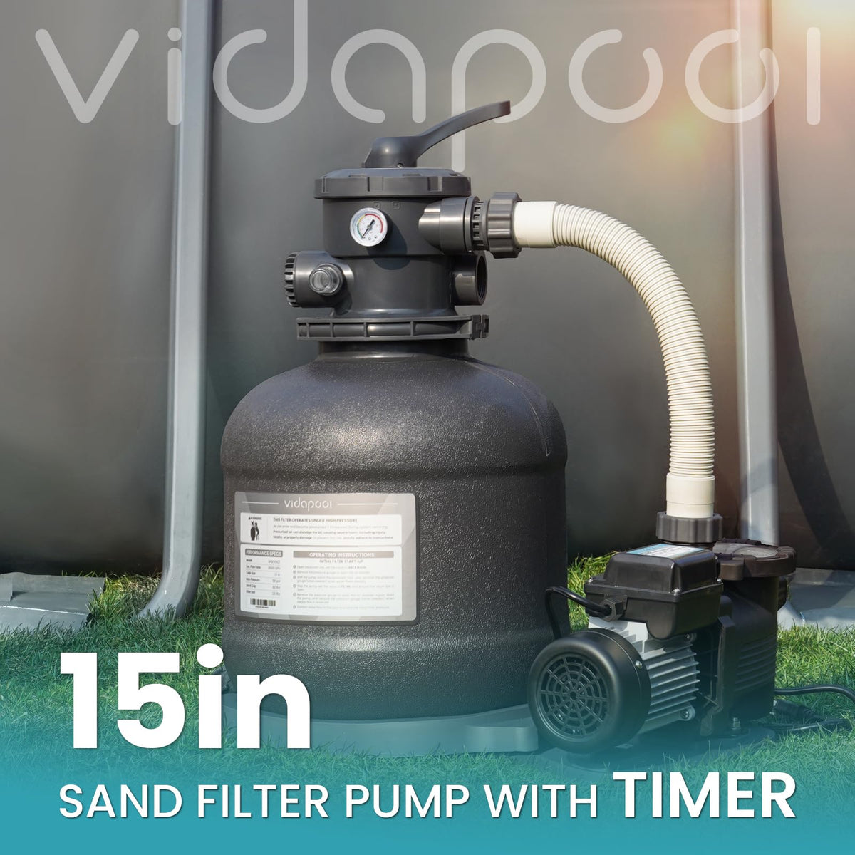 Vidapool six-way valve close-up showing versatile pool maintenance options