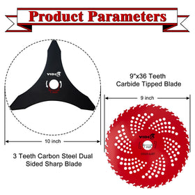 VIDICA carbon steel brush cutter blade 10x3 for tough weeds and small trees