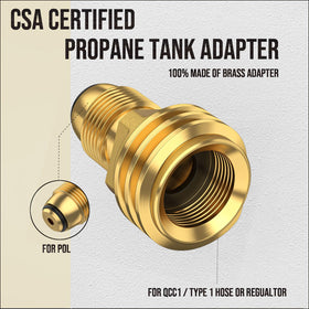 Vieaube POL to QCC1 adapter side view, brass construction ensures durability