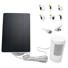 Viecam solar panel powering Ring Spotlight Cam outdoors with steady 3W charge