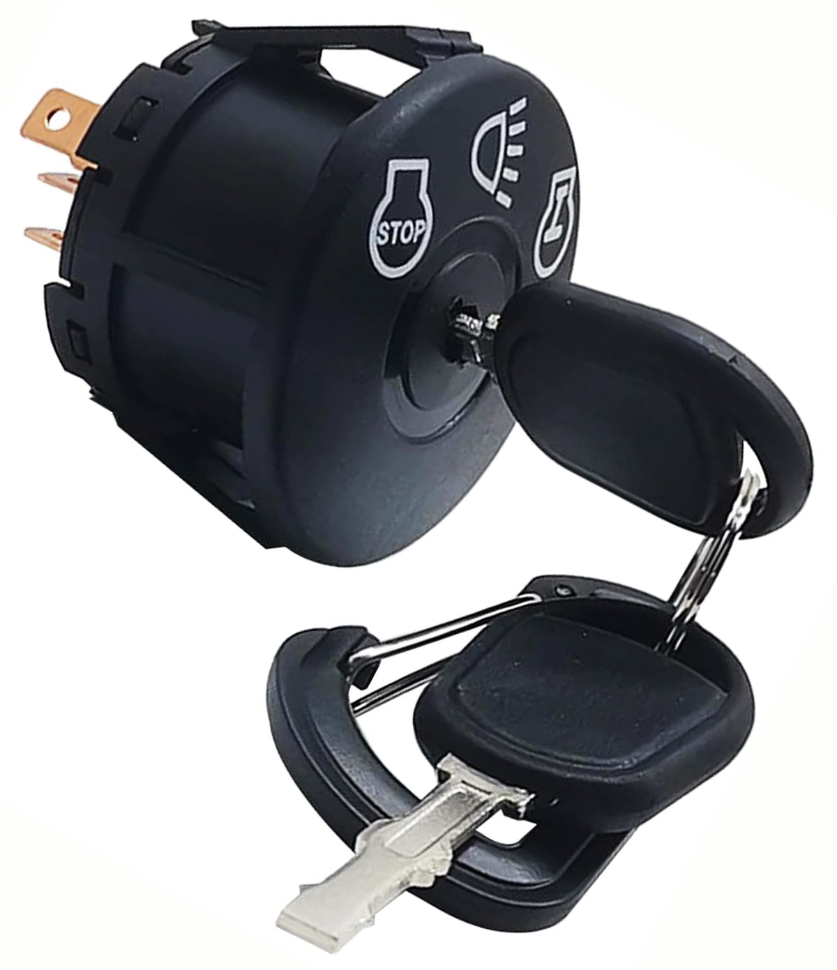 Viefow spare keys in hand for safe mower operation