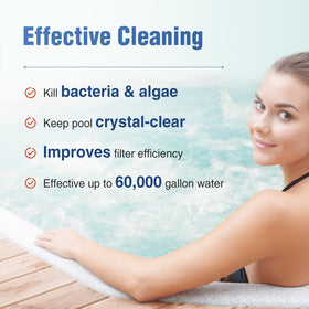 VIEWTOWN fast-dissolving granules speeding pool treatment for quick results.