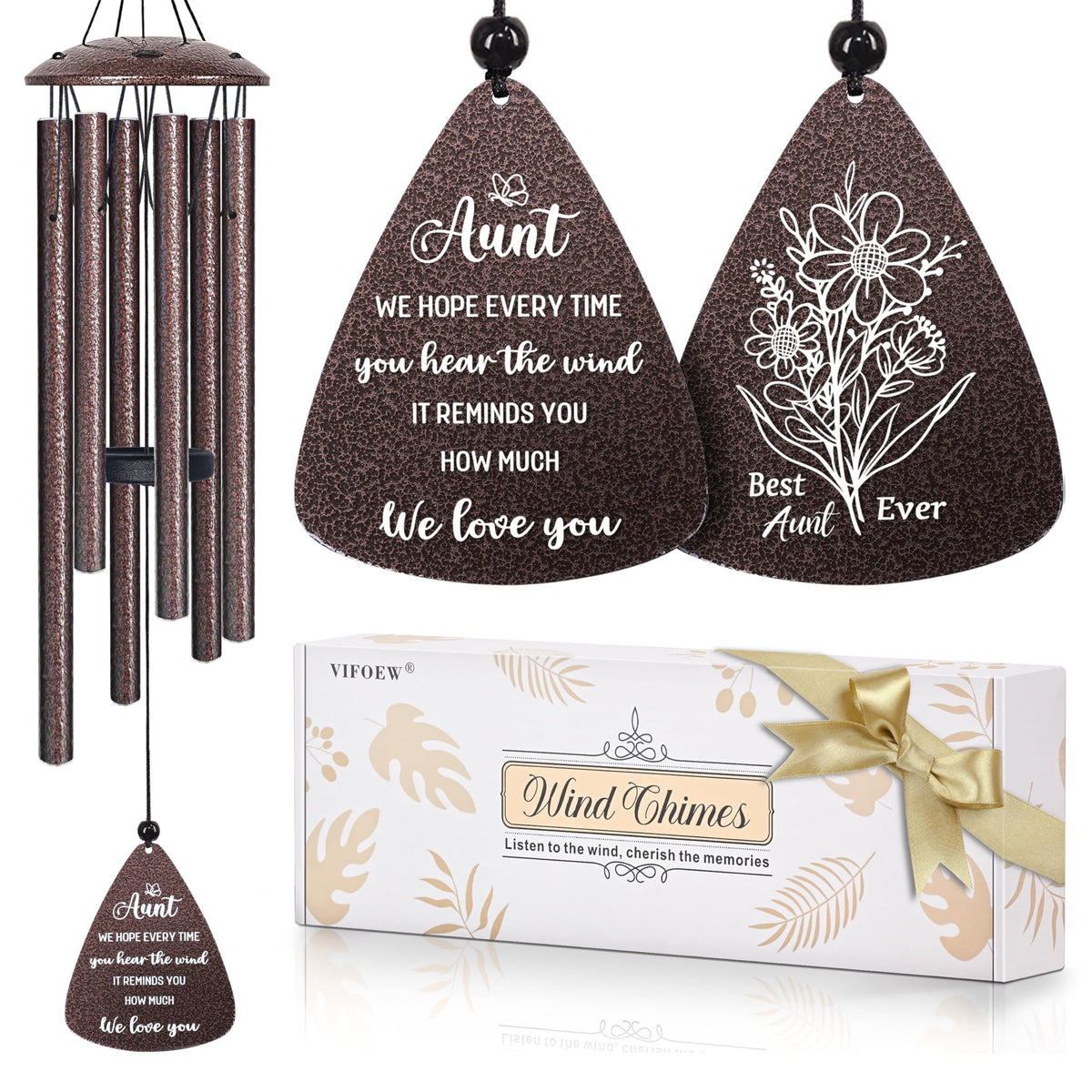 Vifoew Aunt Gifts bronze wind chime, 32-inch height, ideal outdoor decor.
