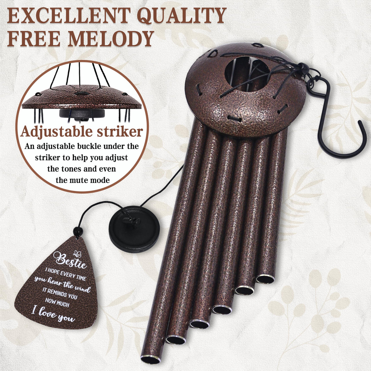 Bestie gift scene with wind chime decor for home.
