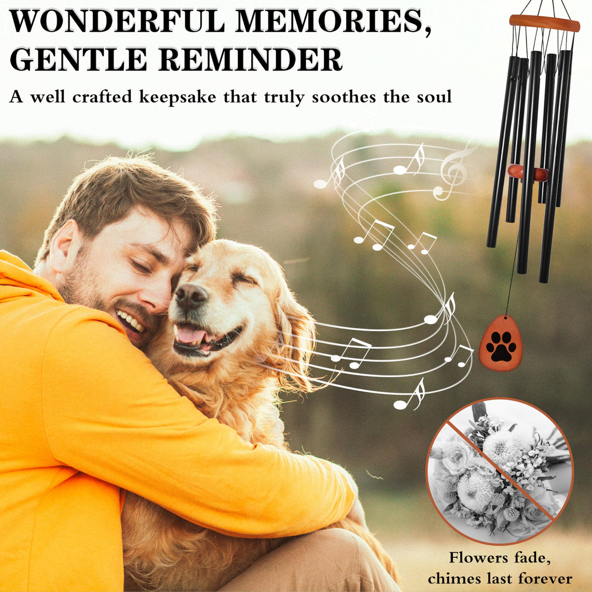 Vifoew wind chime for dogs, 28-inch height creates a gentle outdoor focal point.