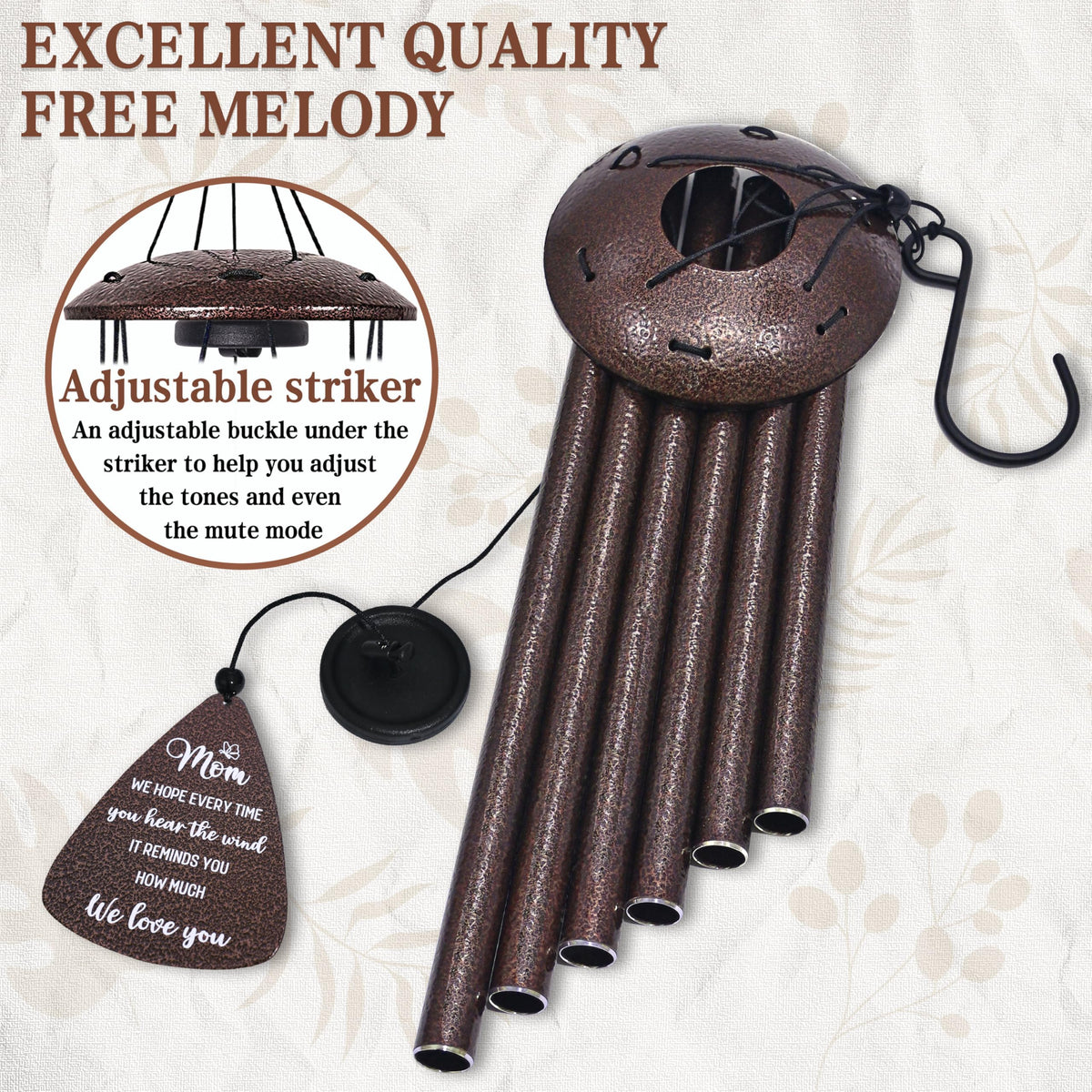 vifoew 32-inch retro bronze wind chime complements home decor