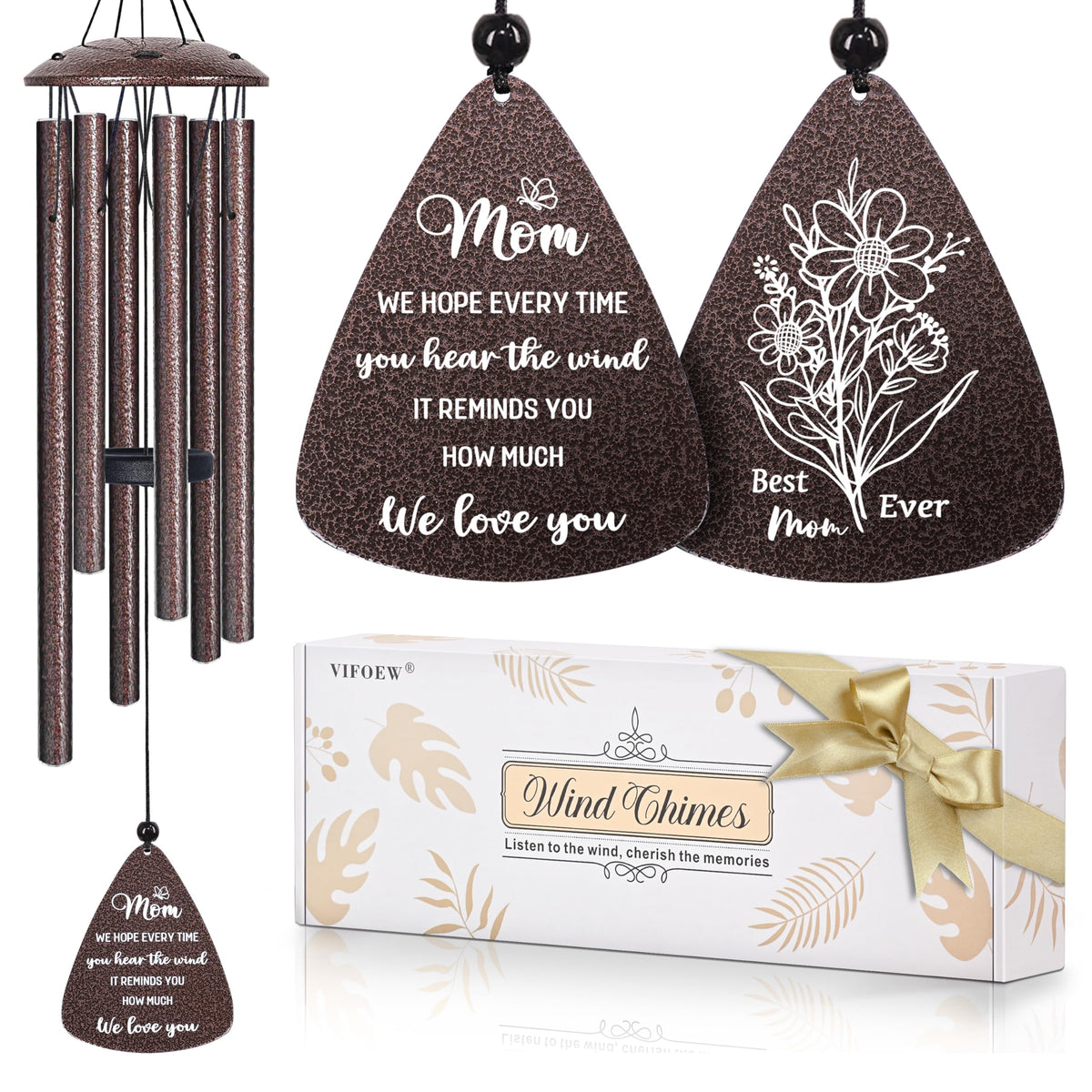 vifoew Mother’s Day bronze wind chime, 32-inch, ideal for indoors or outdoors with calming tones