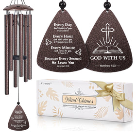 Vifoew wind chime with cross and Bible verse for peaceful outdoor ambiance.