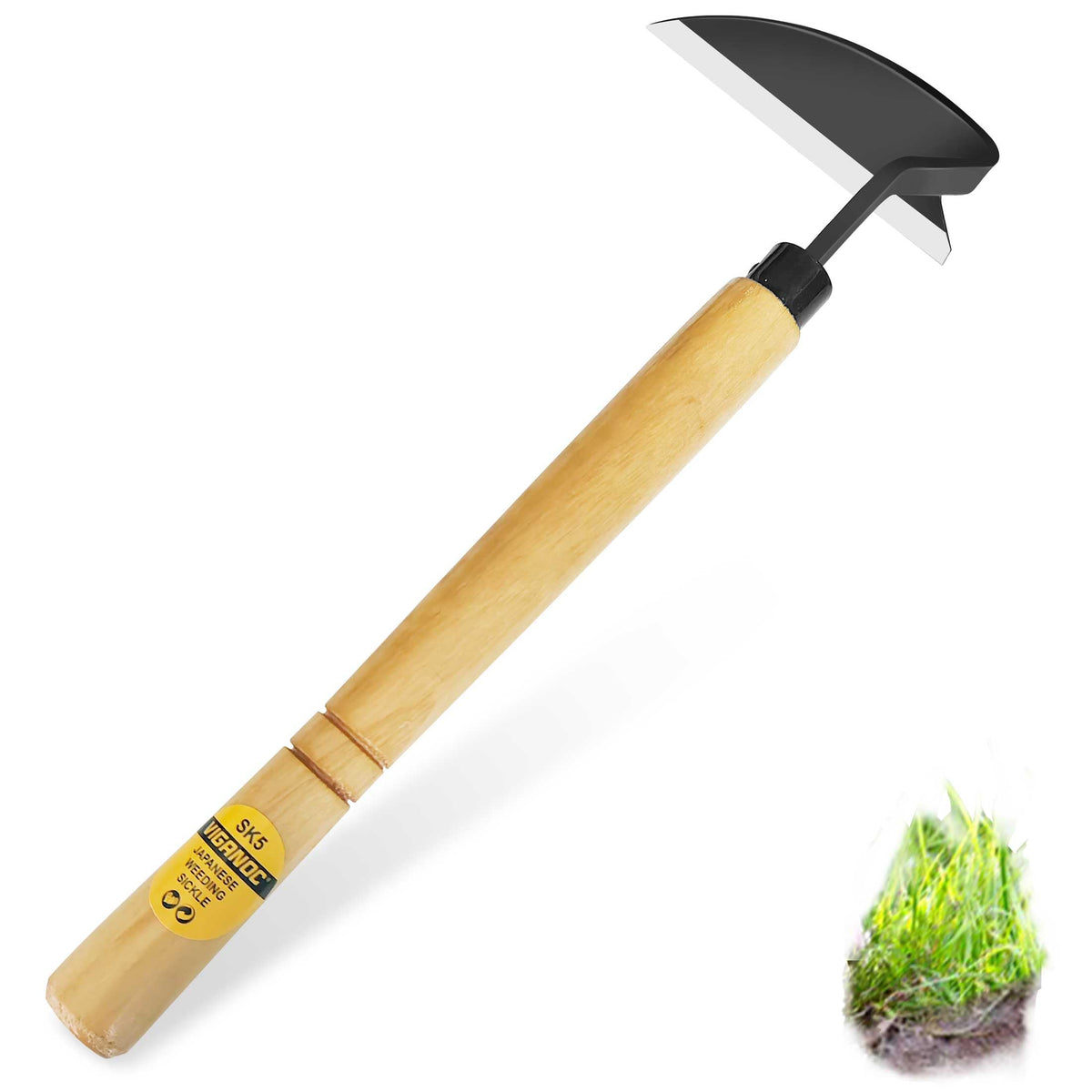 Viganoc Japanese wide blade garden tool in-use for precise weeding