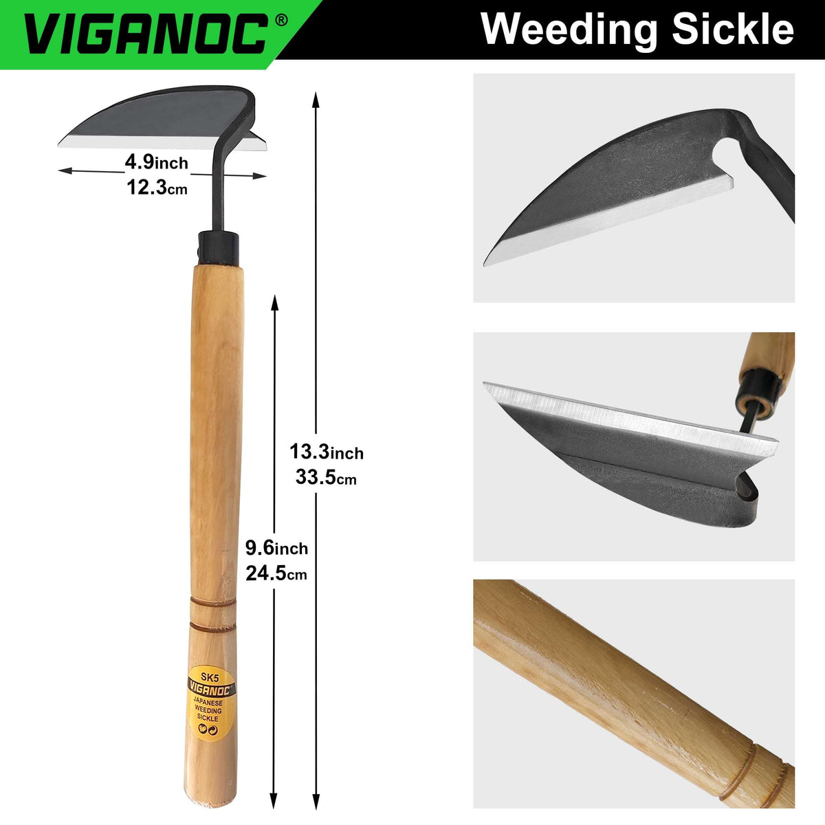 Viganoc wooden handle emphasizes comfortable grip for extended gardening sessions