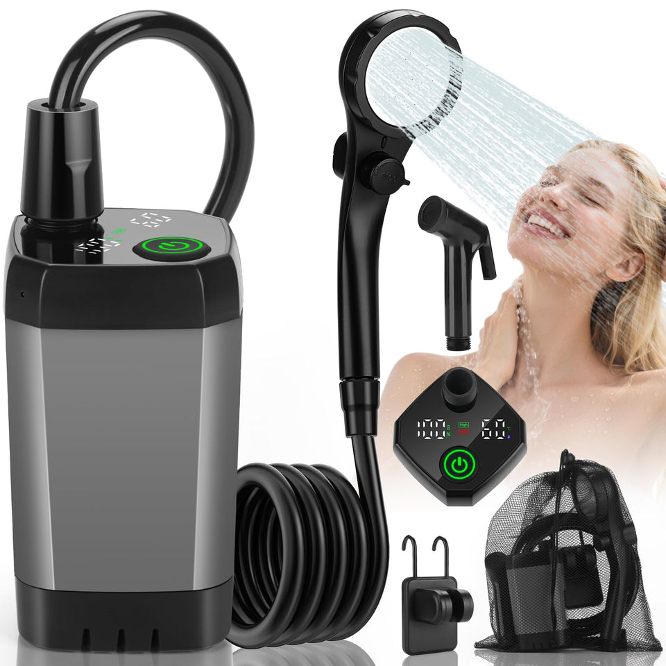 Vignuto portable shower with battery display helps plan off-grid baths