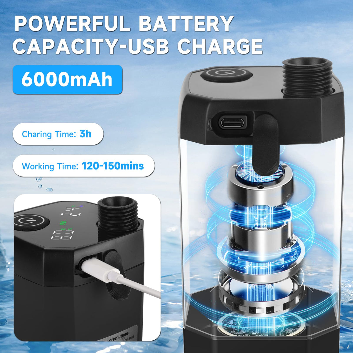 Vignuto portable shower shows battery level on display for easy power check
