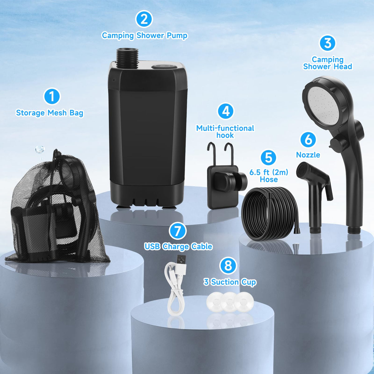 Vignuto portable shower flow adjust knob allows controlled water output