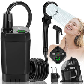 Vignuto portable shower front view highlighting compact outdoor setup