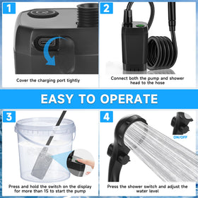 Vignuto portable shower use cases include pet washing and car cleaning